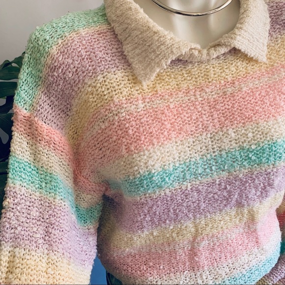 v i n t a g e :: Dreamy Pastel Striped Slouchy Knit Sweater - Picture 6 of 15